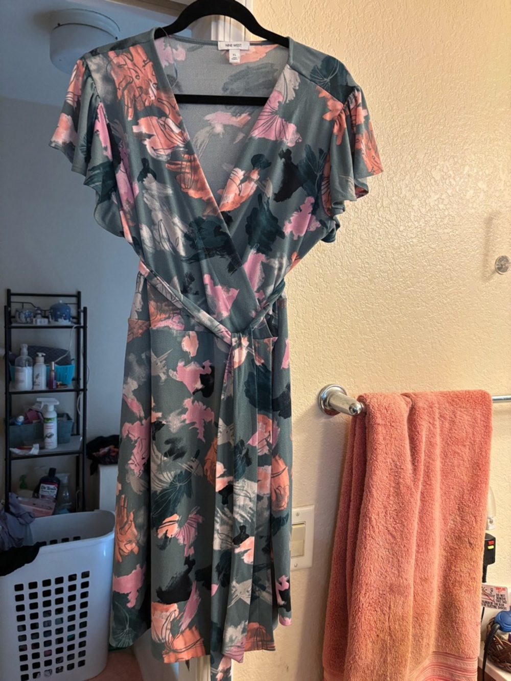 Nine West Teal Dress with Pink & Coral Floral Print